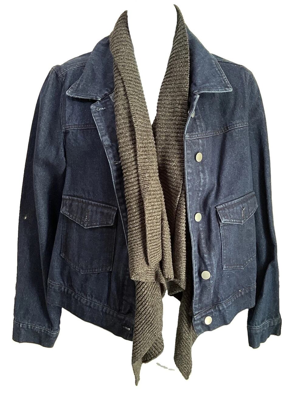 Bagatelle Collection Denim Jacket Chunky Knit Shawl Inset Women’s Size M